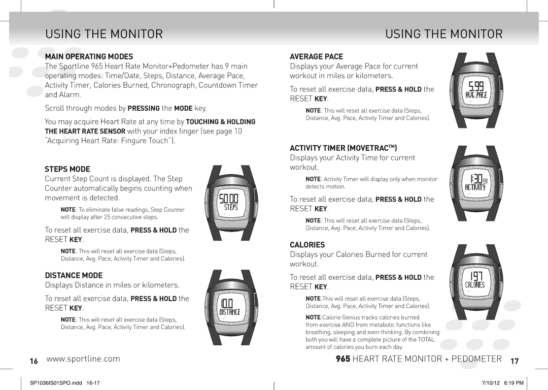 Sportline 965 manual Using the Monitor 