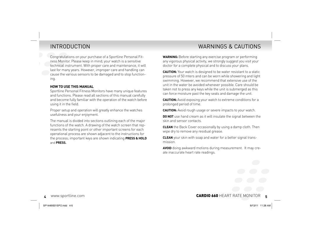 Sportline Cardio 660 manual Introduction, HOW to USE this Manual, Press 