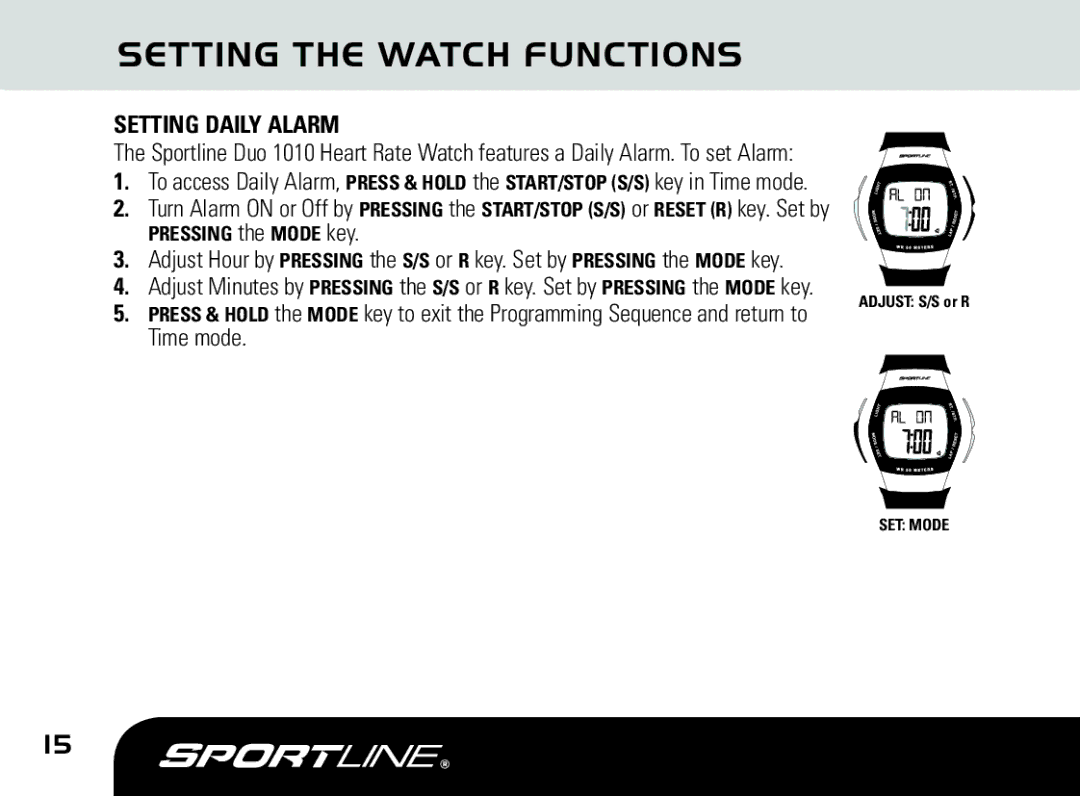 Sportline DUO 1010 manual Setting Daily Alarm 