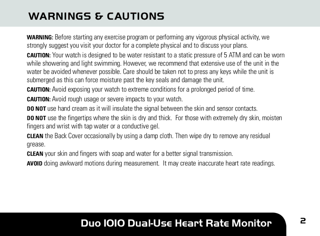 Sportline DUO 1010 manual Duo 1010 Dual-Use Heart Rate Monitor 