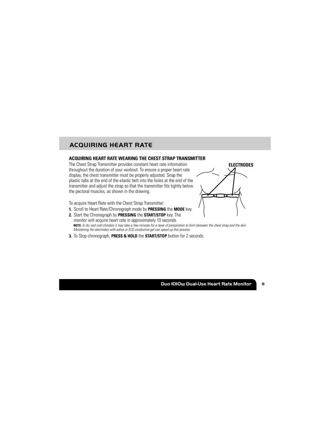 Sportline DUO 1010W manual Acquiring Heart Rate Wearing the Chest Strap Transmitter 