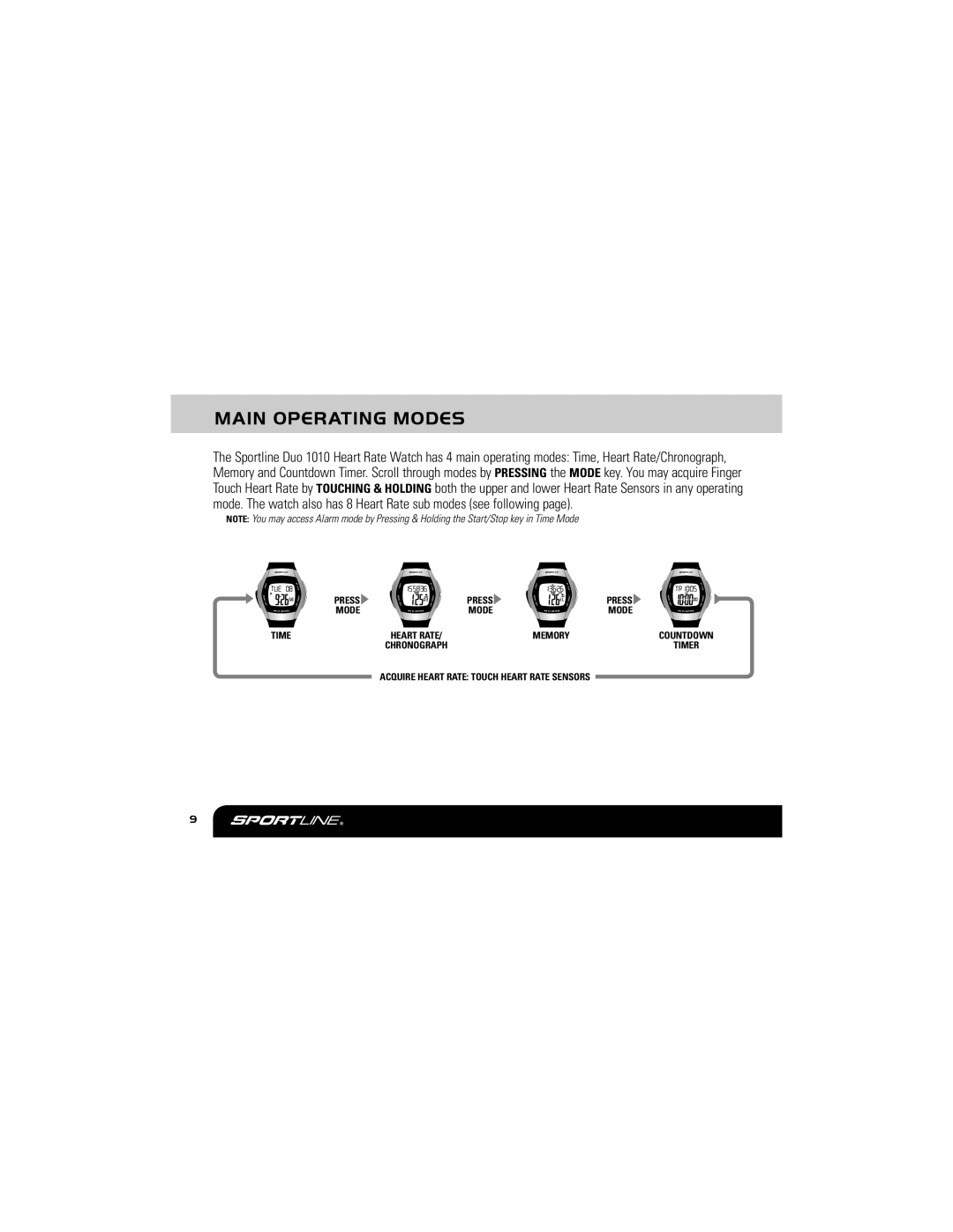 Sportline DUO 1010W manual Main Operating Modes 