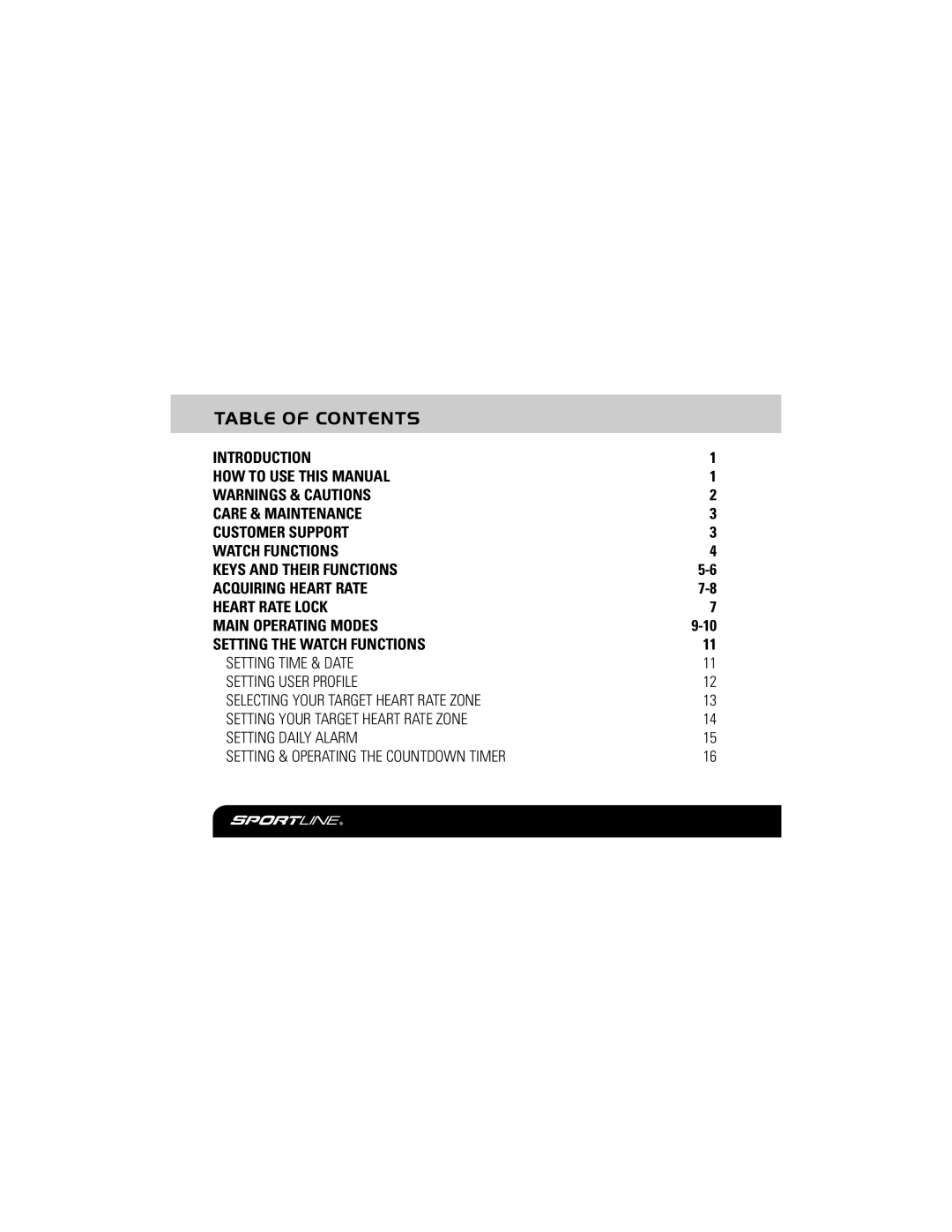 Sportline DUO 1010W manual Table of Contents 