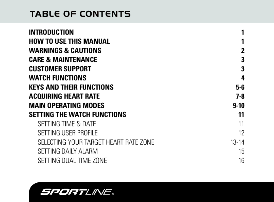 Sportline DUO 1025 manual Table of Contents 