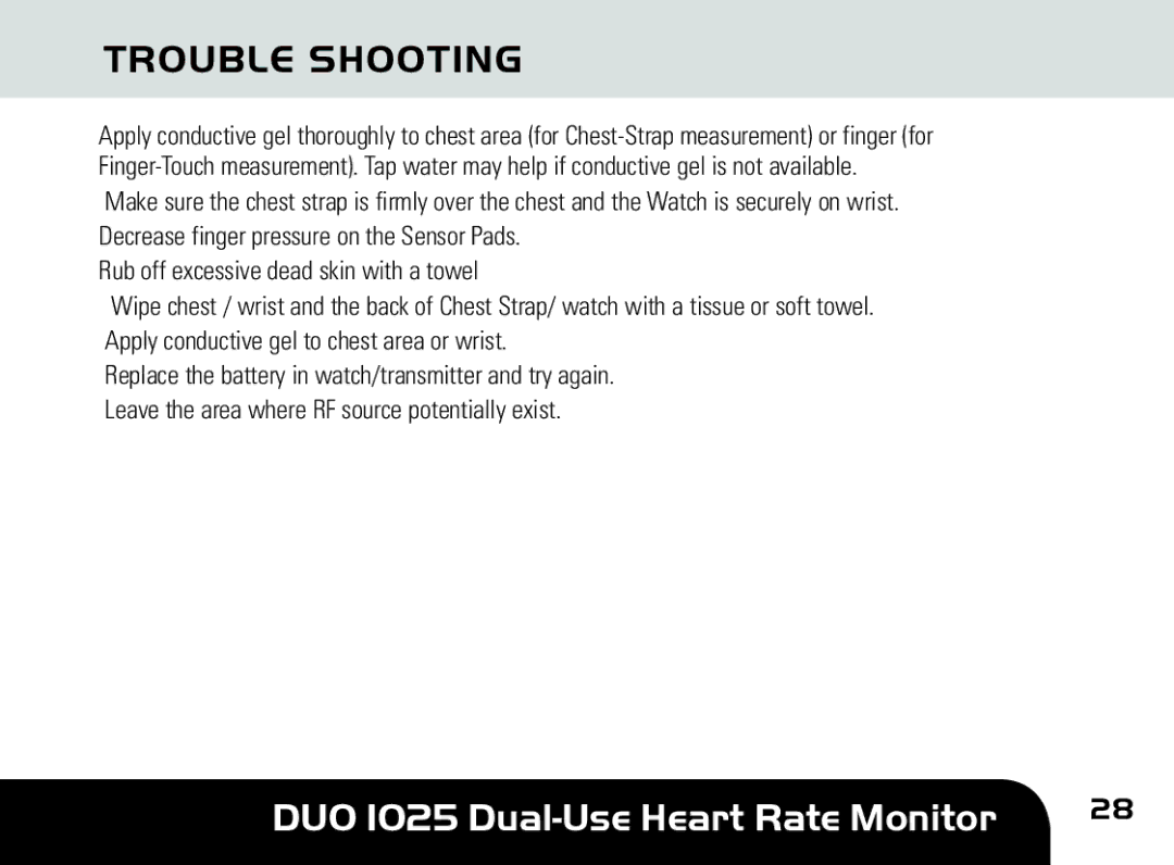 Sportline DUO 1025 manual Trouble Shooting 