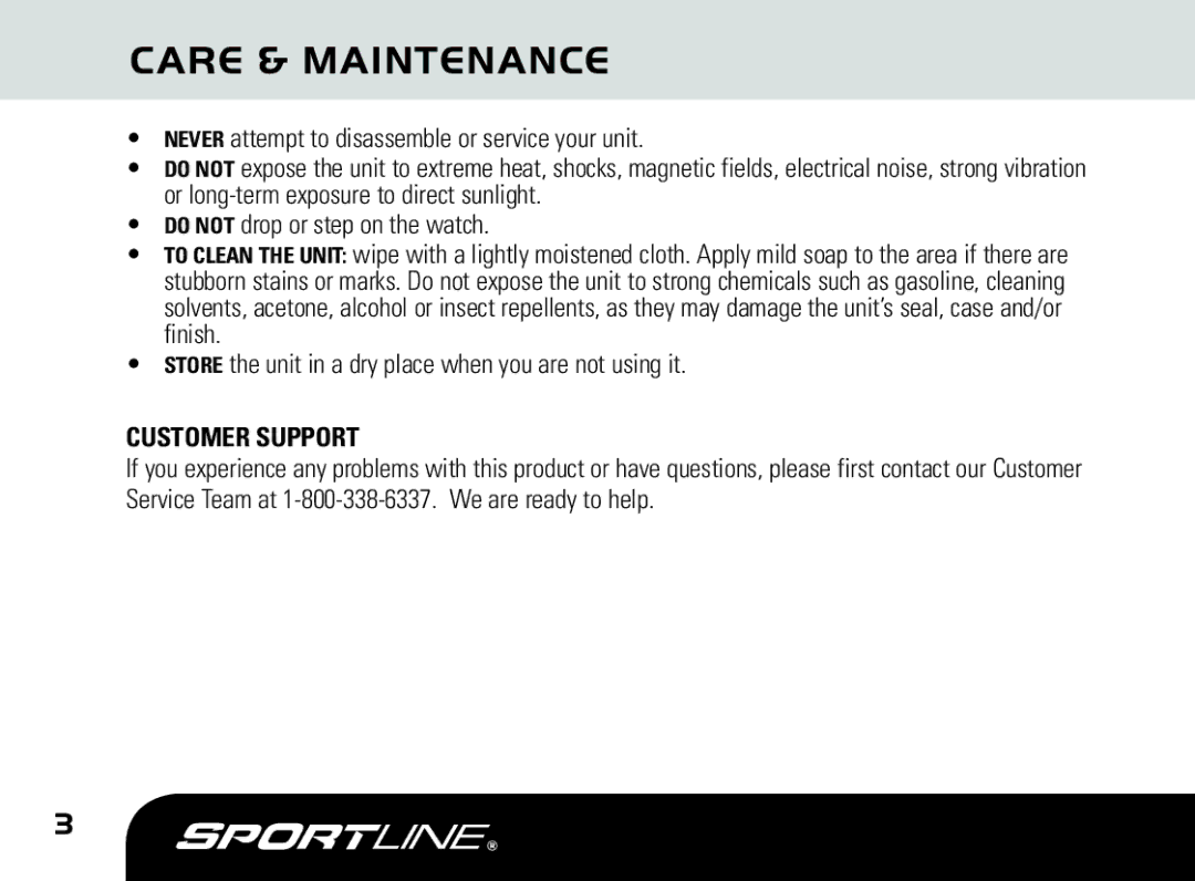 Sportline DUO 1025 manual Care & Maintenance, Customer Support 