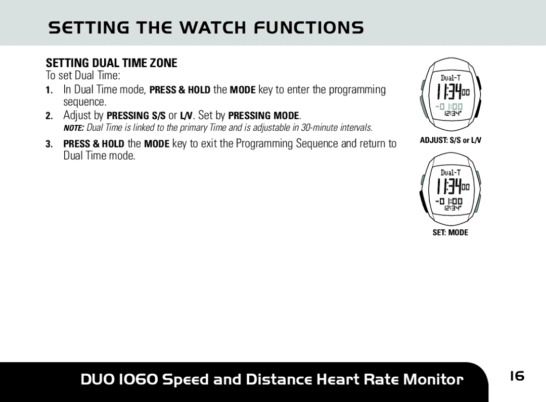 Sportline DUO 1060 manual Setting Dual Time Zone 