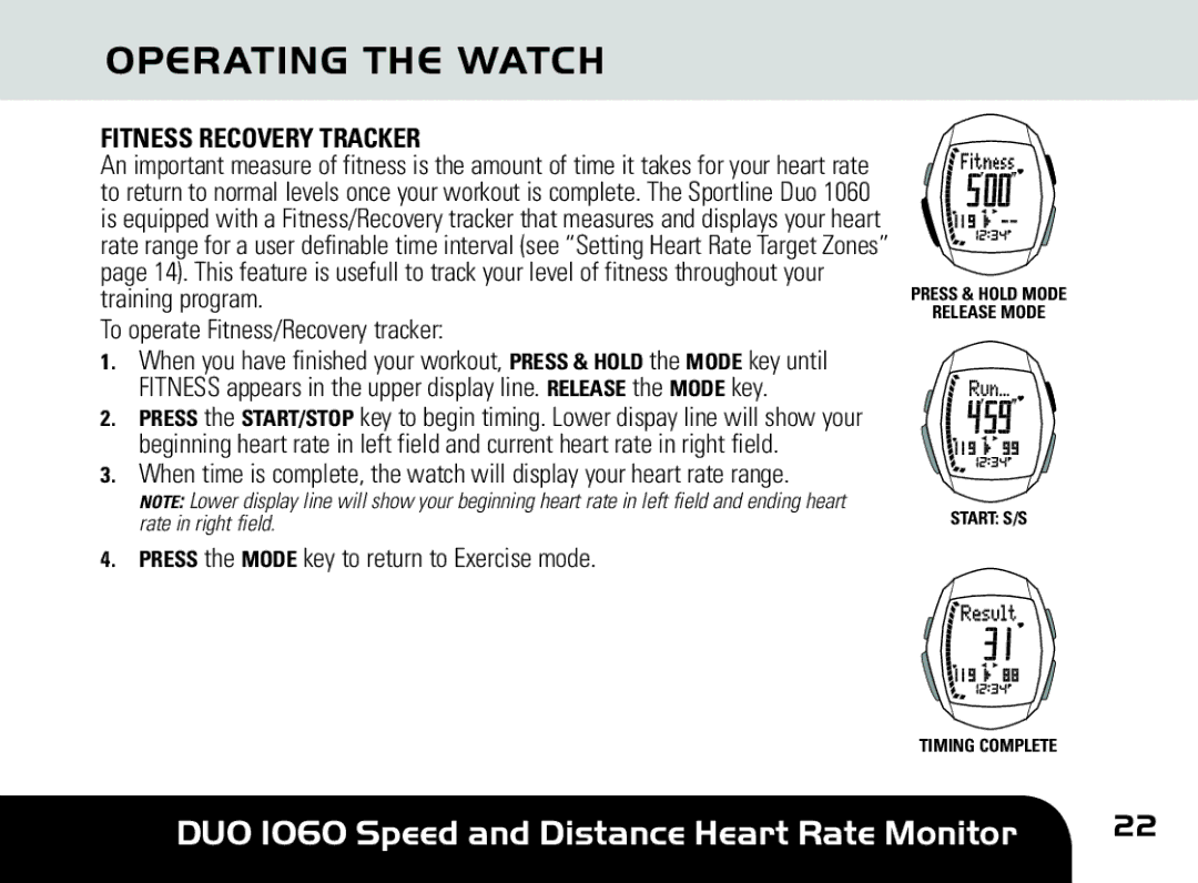 Sportline DUO 1060 manual Fitness Recovery Tracker 