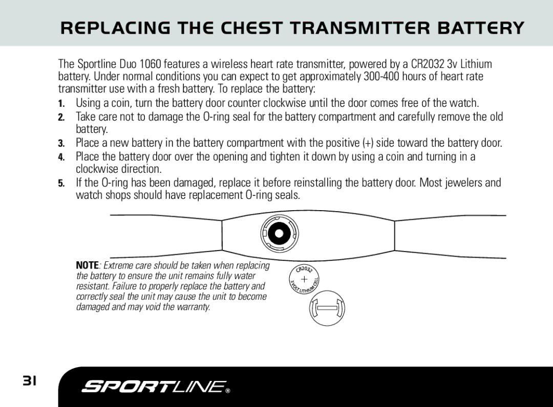 Sportline DUO 1060 manual Replacing the Chest Transmitter Battery 