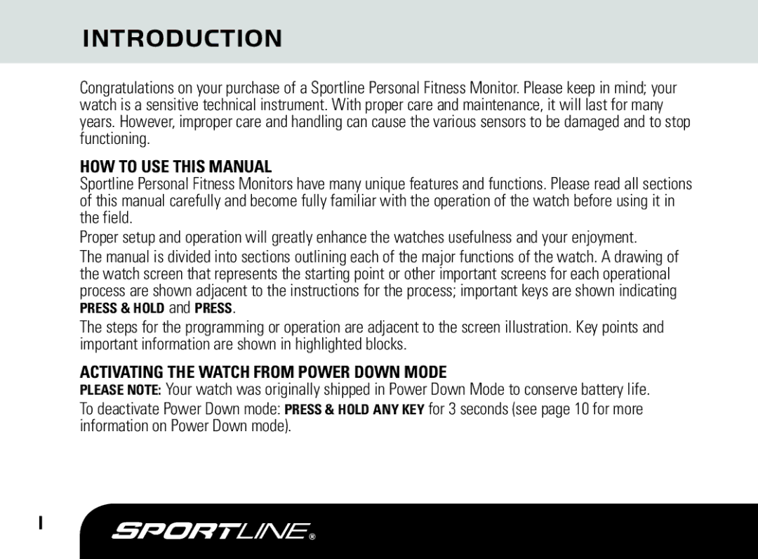 Sportline DUO 1060 manual Introduction, HOW to USE this Manual, Activating the Watch from Power Down Mode 