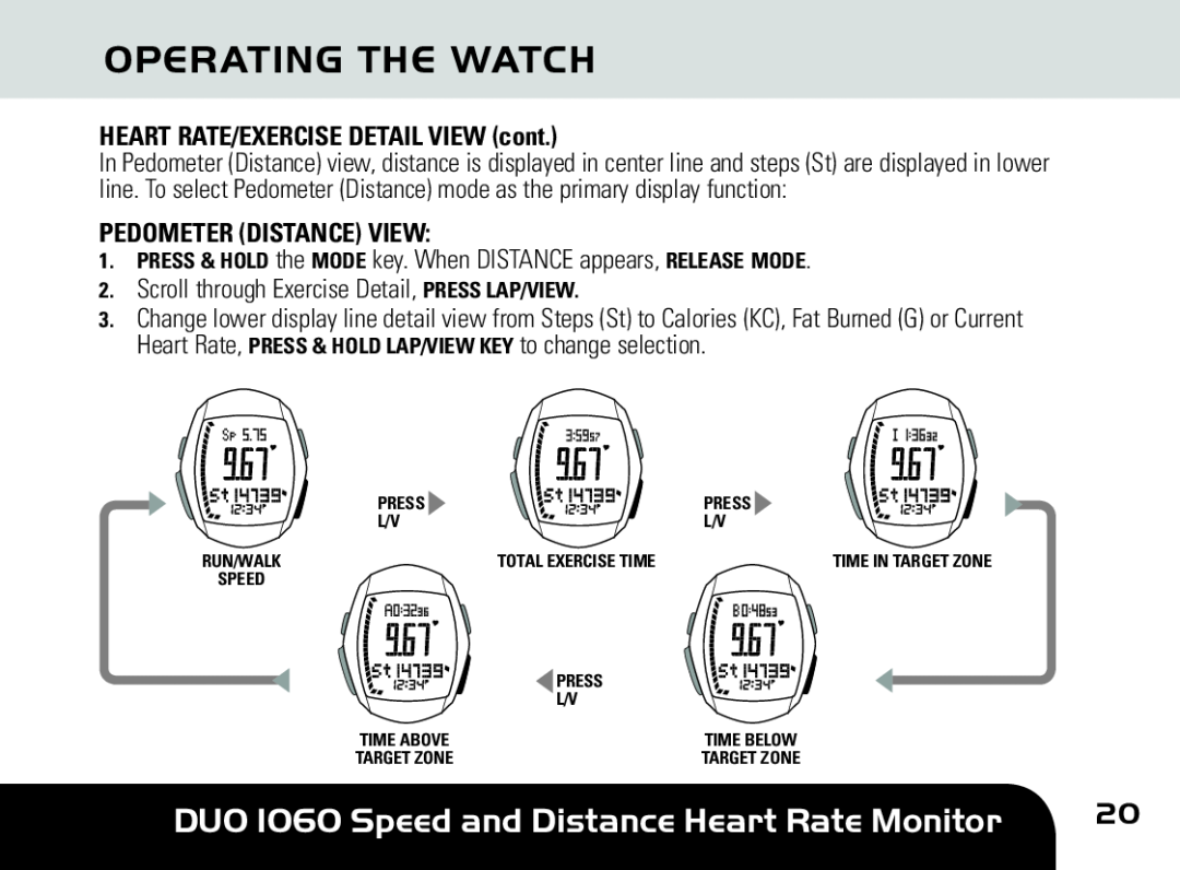 Sportline Operating The Watch, DUO 1060 Speed and Distance Heart Rate Monitor, HEART RATE/EXERCISE DETAIL VIEW cont 