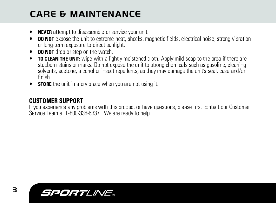 Sportline DUO 1060 manual Care & Maintenance, Customer Support 