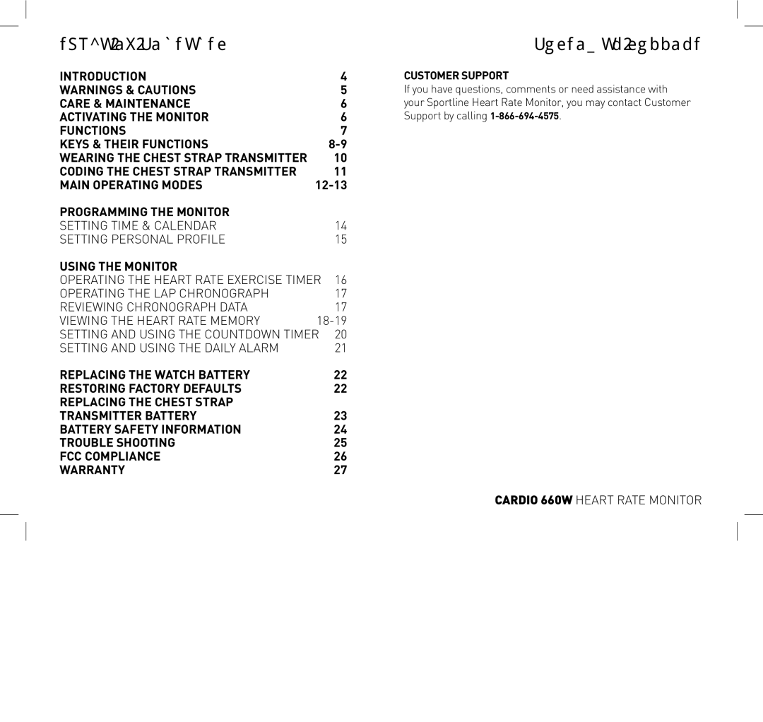 Sportline SP1449S015SPO manual Table of contents, Customer Support 