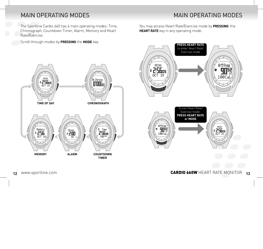 Sportline SP1449S015SPO manual Main Operating Modes 