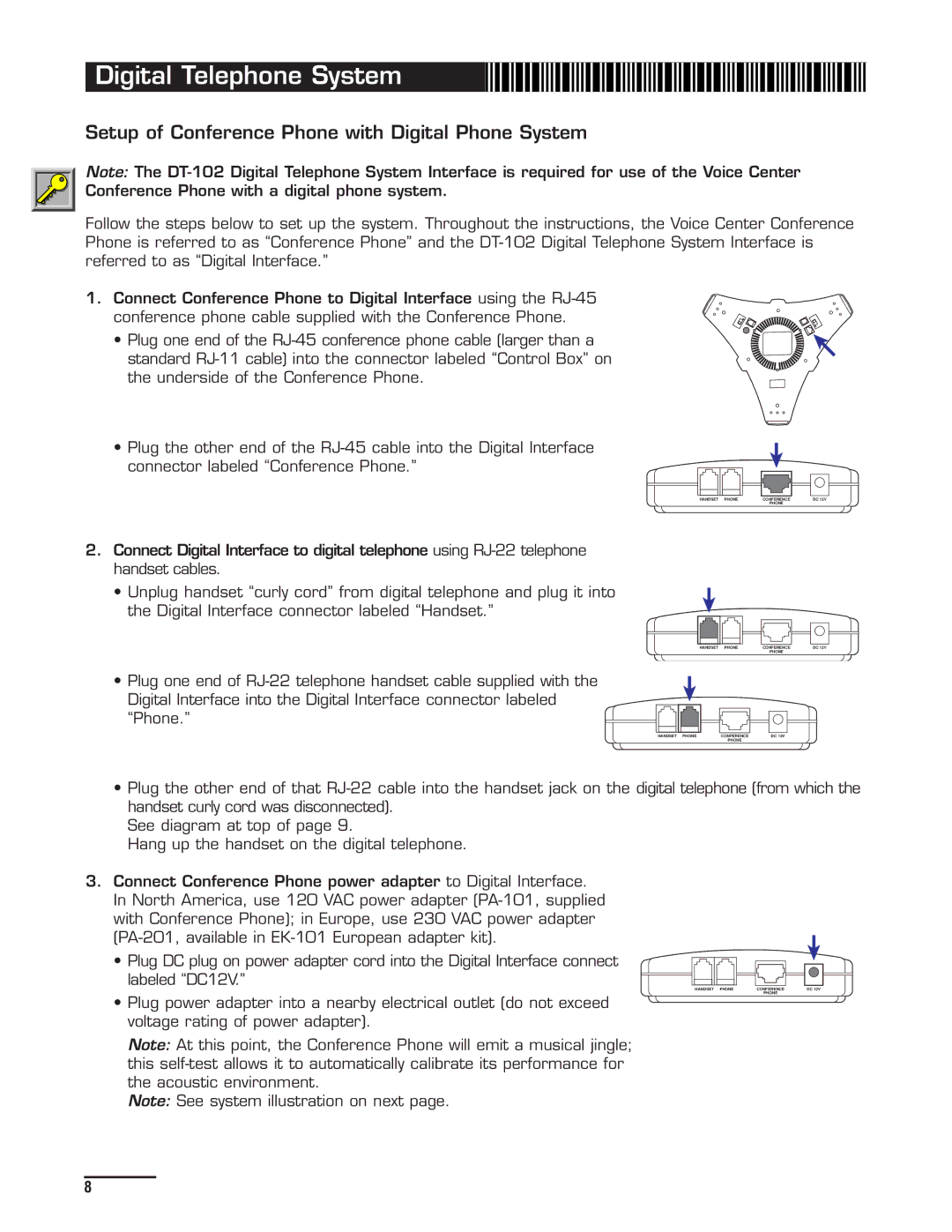 Spracht cp-2010 manual Digital Telephone System, Setup of Conference Phone with Digital Phone System 