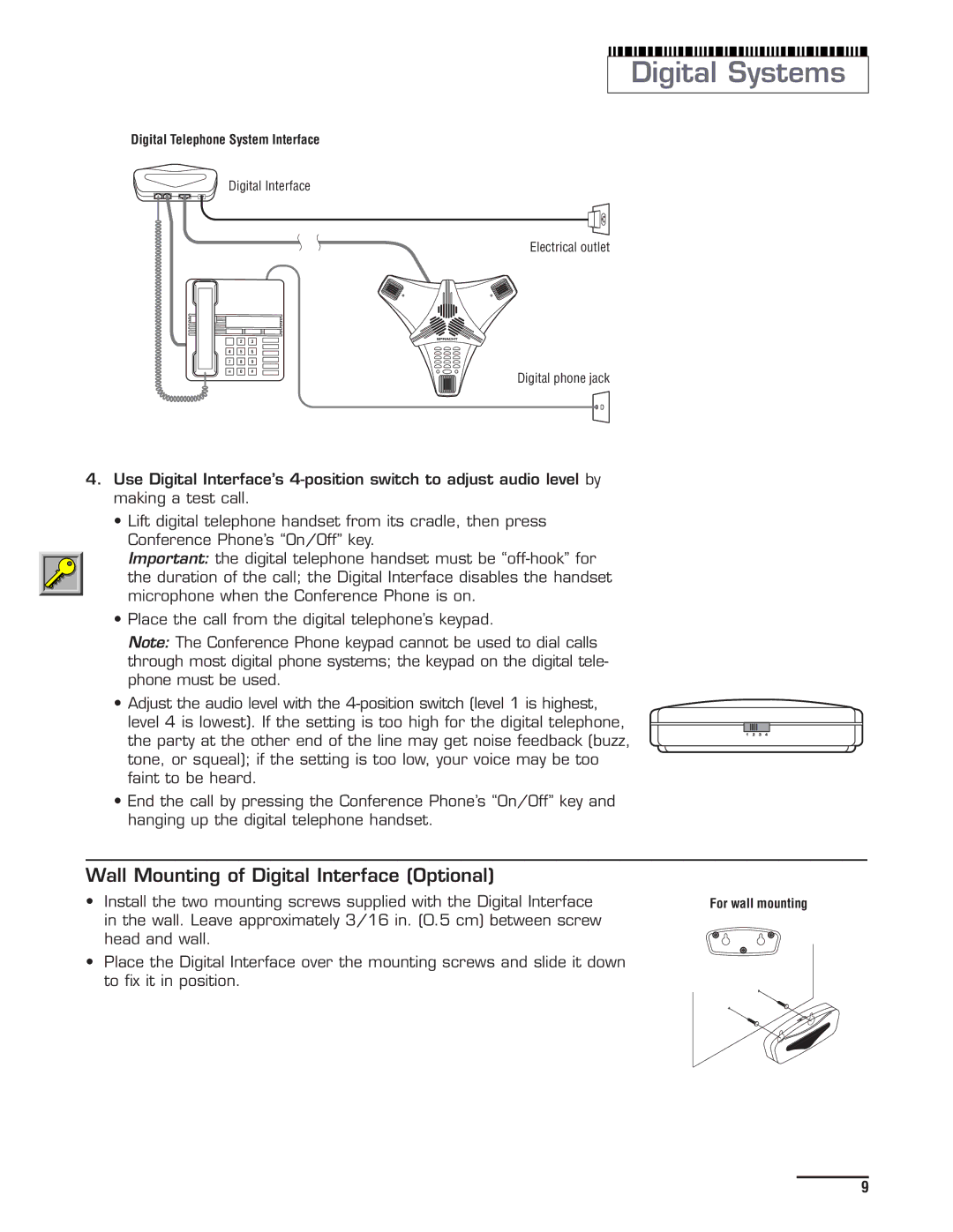 Spracht cp-2010 manual Digital Systems, Wall Mounting of Digital Interface Optional 