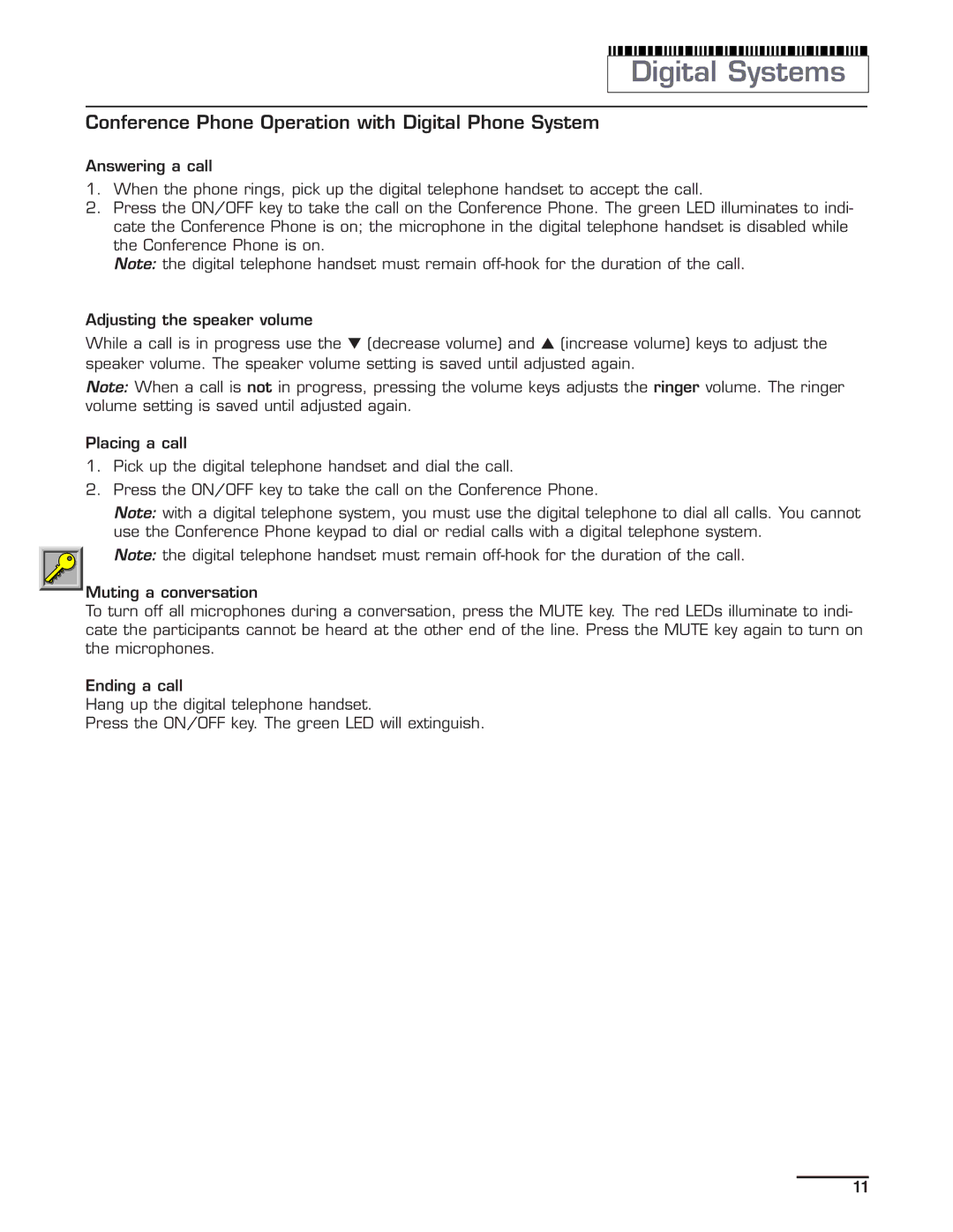 Spracht cp-2010 manual Conference Phone Operation with Digital Phone System 