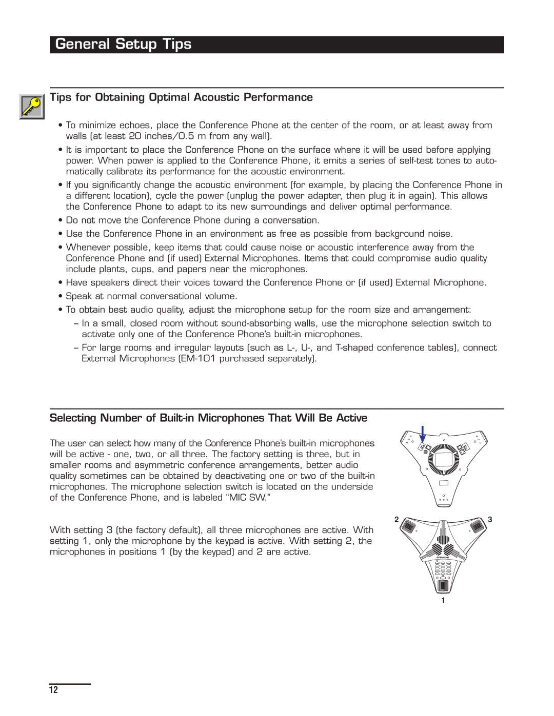 Spracht cp-2010 manual General Setup Tips, Tips for Obtaining Optimal Acoustic Performance 