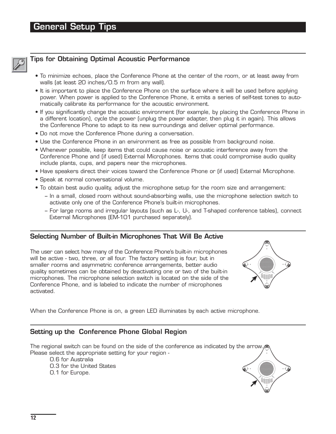 Spracht CP-2012 manual General Setup Tips, Tips for Obtaining Optimal Acoustic Performance 