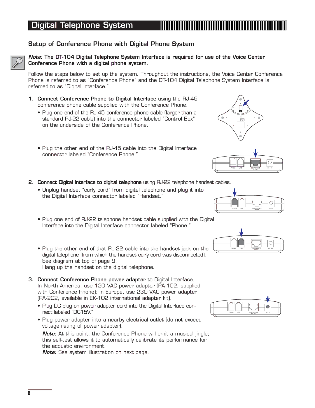 Spracht CP-2012 manual Digital Telephone System, Setup of Conference Phone with Digital Phone System 