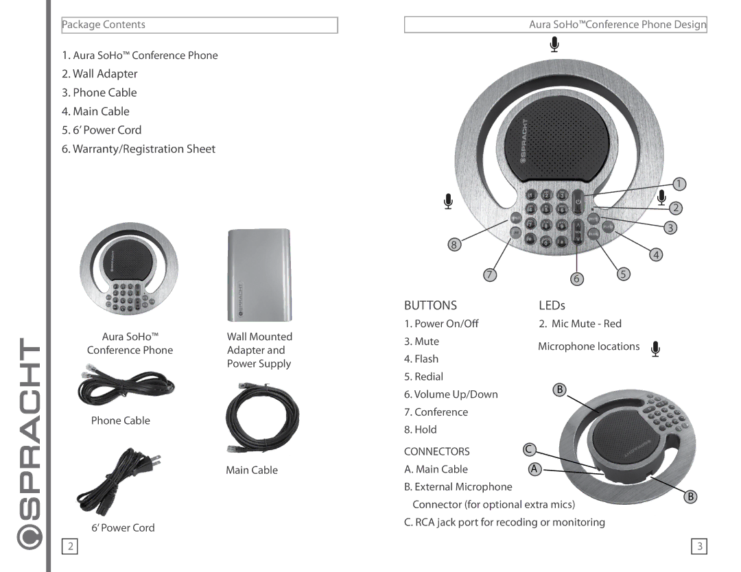 Spracht CP-2016-003, CP-2016-004, CP-2016-007 manual Package Contents, Aura SoHoConference Phone Design 