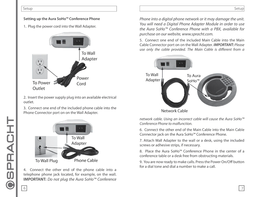 Spracht CP-2016-004, CP-2016-003, CP-2016-007 manual Setup, Setting up the Aura SoHo Conference Phone 