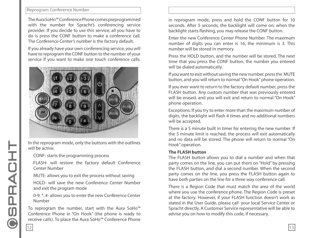 Spracht CP-2016-004, CP-2016-003, CP-2016-007 manual Reprogram Conference Number, Flash button 