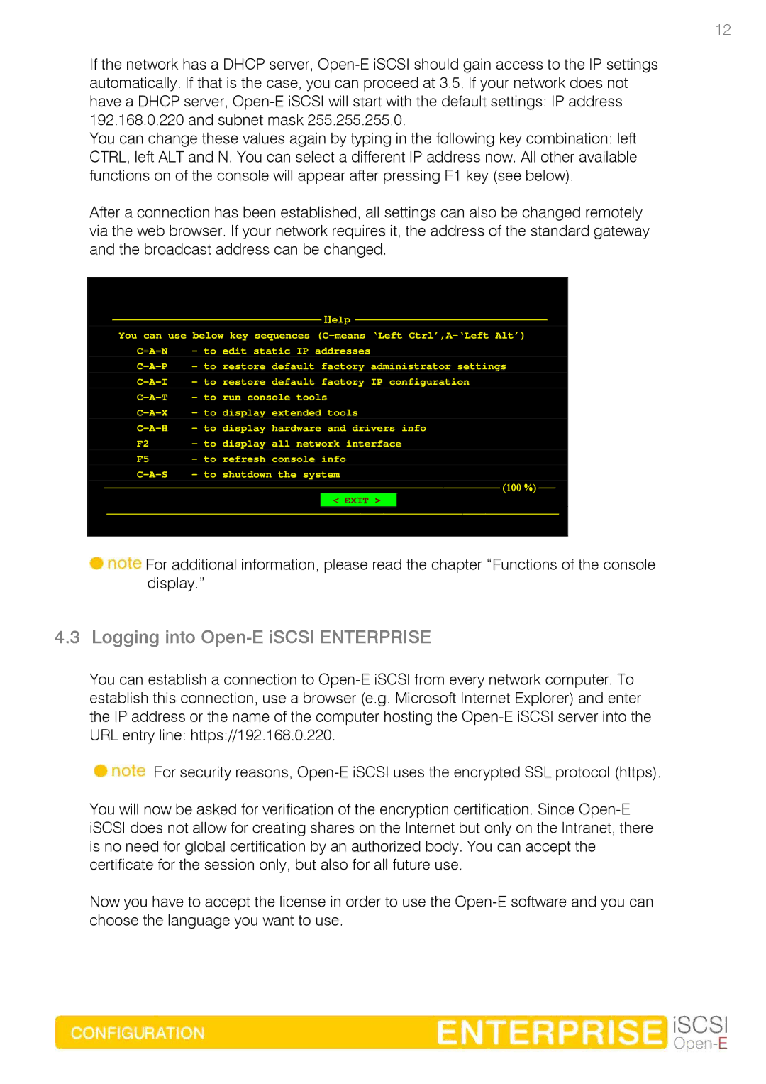 Spring Switzerland GmbH Ver. 1.61 manual Logging into Open-E iSCSI Enterprise 