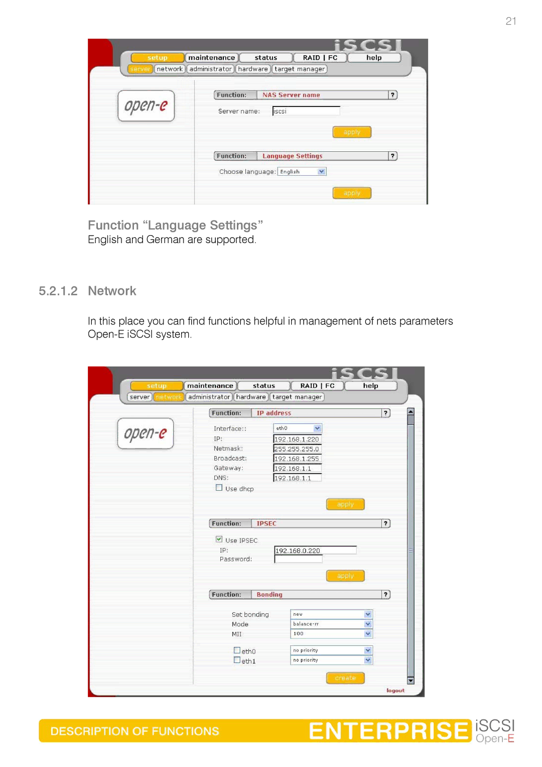 Spring Switzerland GmbH Ver. 1.61 manual Function Language Settings, Network 