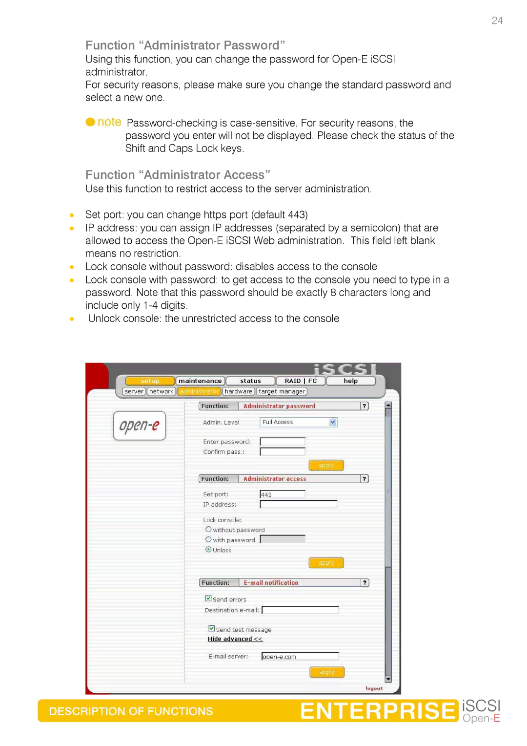 Spring Switzerland GmbH Ver. 1.61 manual Function Administrator Password, Function Administrator Access 