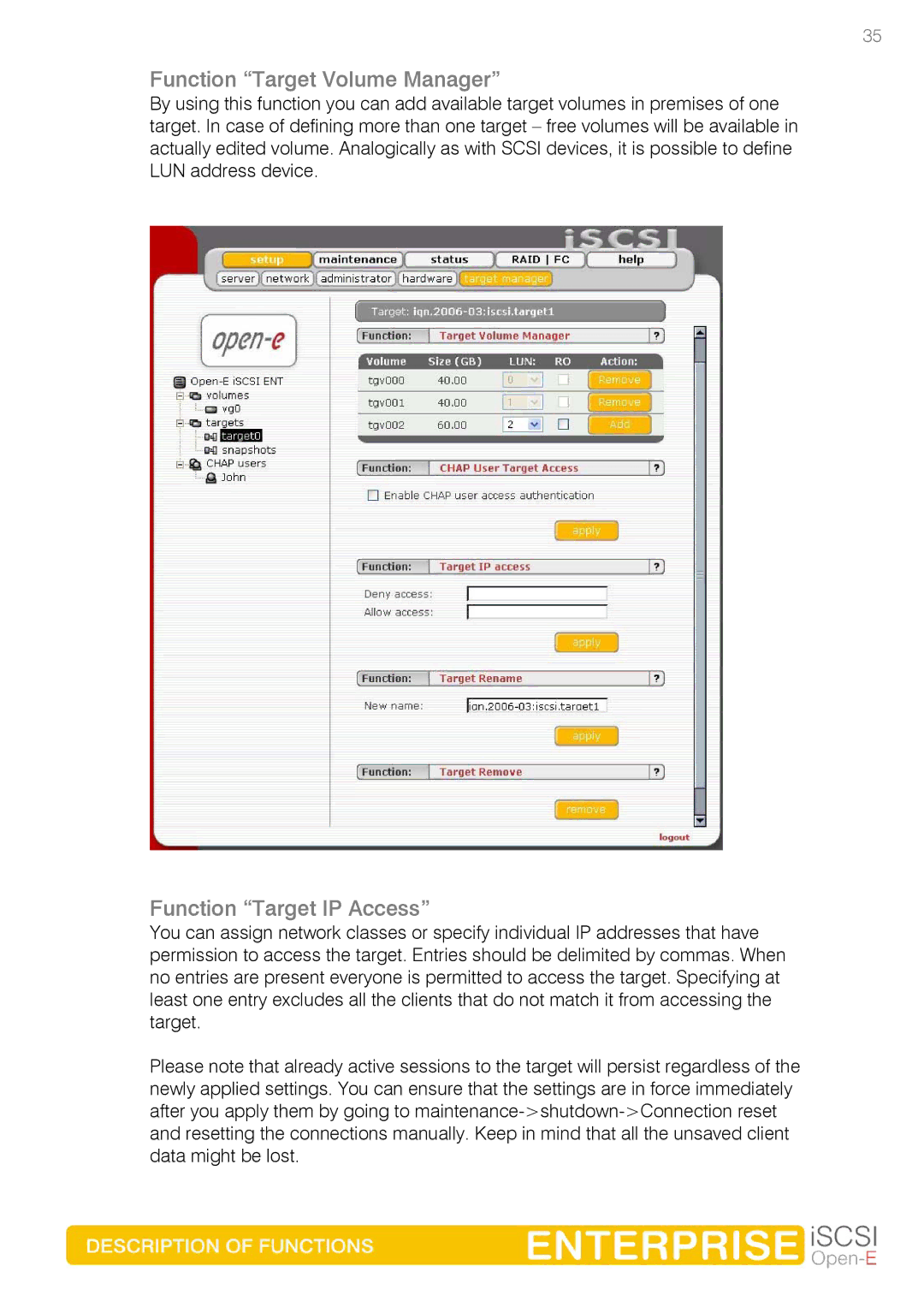 Spring Switzerland GmbH Ver. 1.61 manual Function Target Volume Manager, Function Target IP Access 