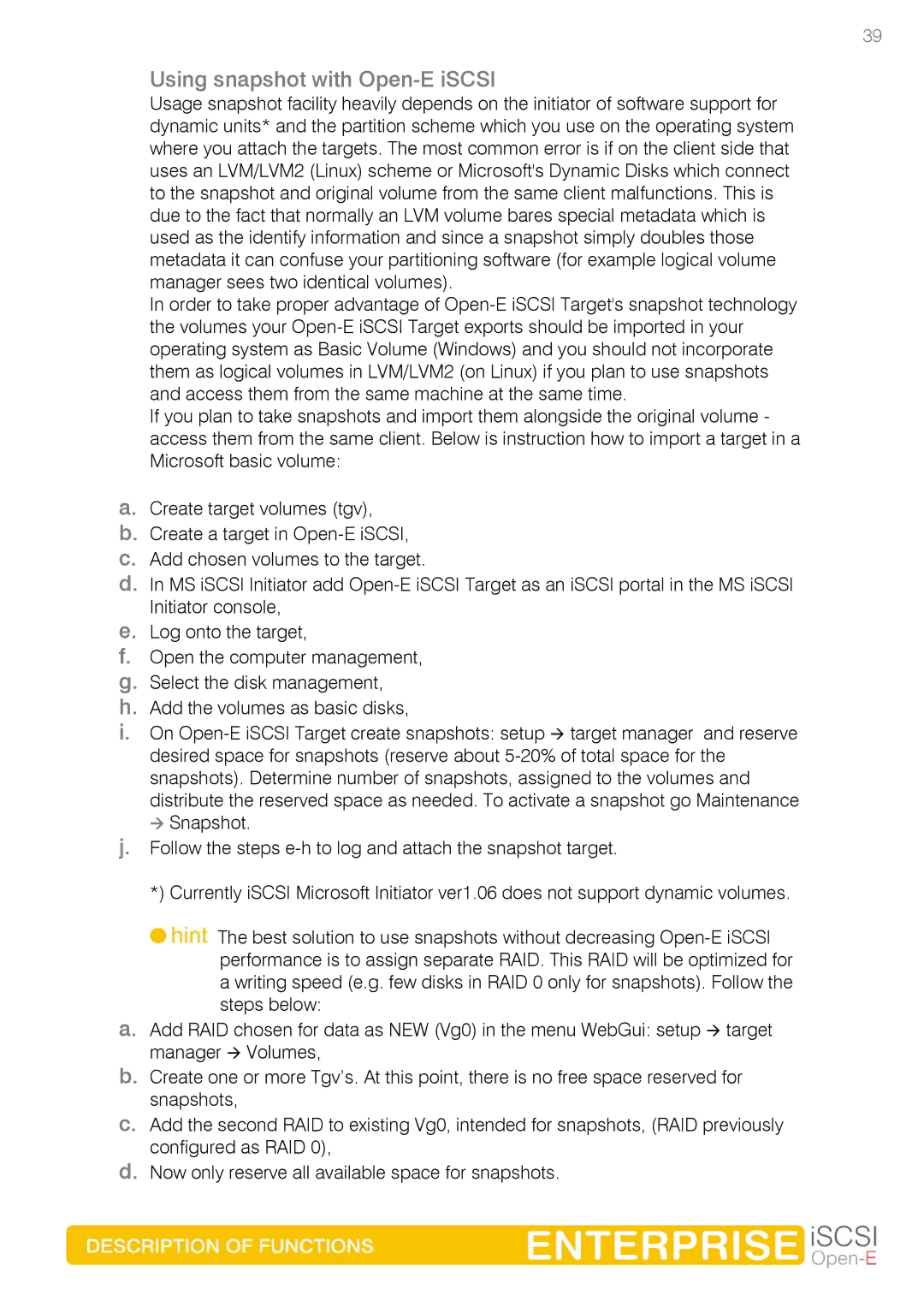 Spring Switzerland GmbH Ver. 1.61 manual Using snapshot with Open-E iSCSI 