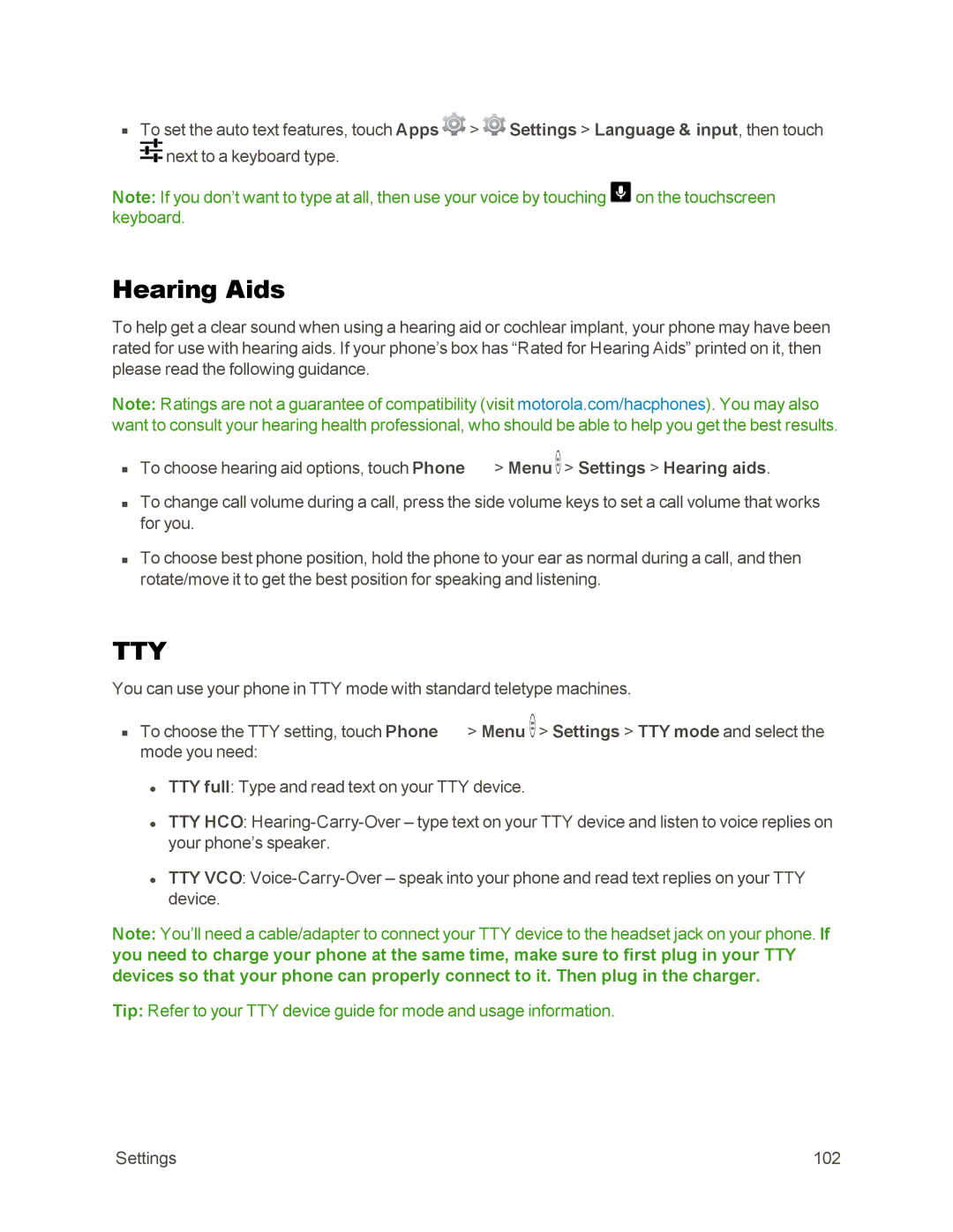 Sprint Nextel 105 manual Hearing Aids, Tty 