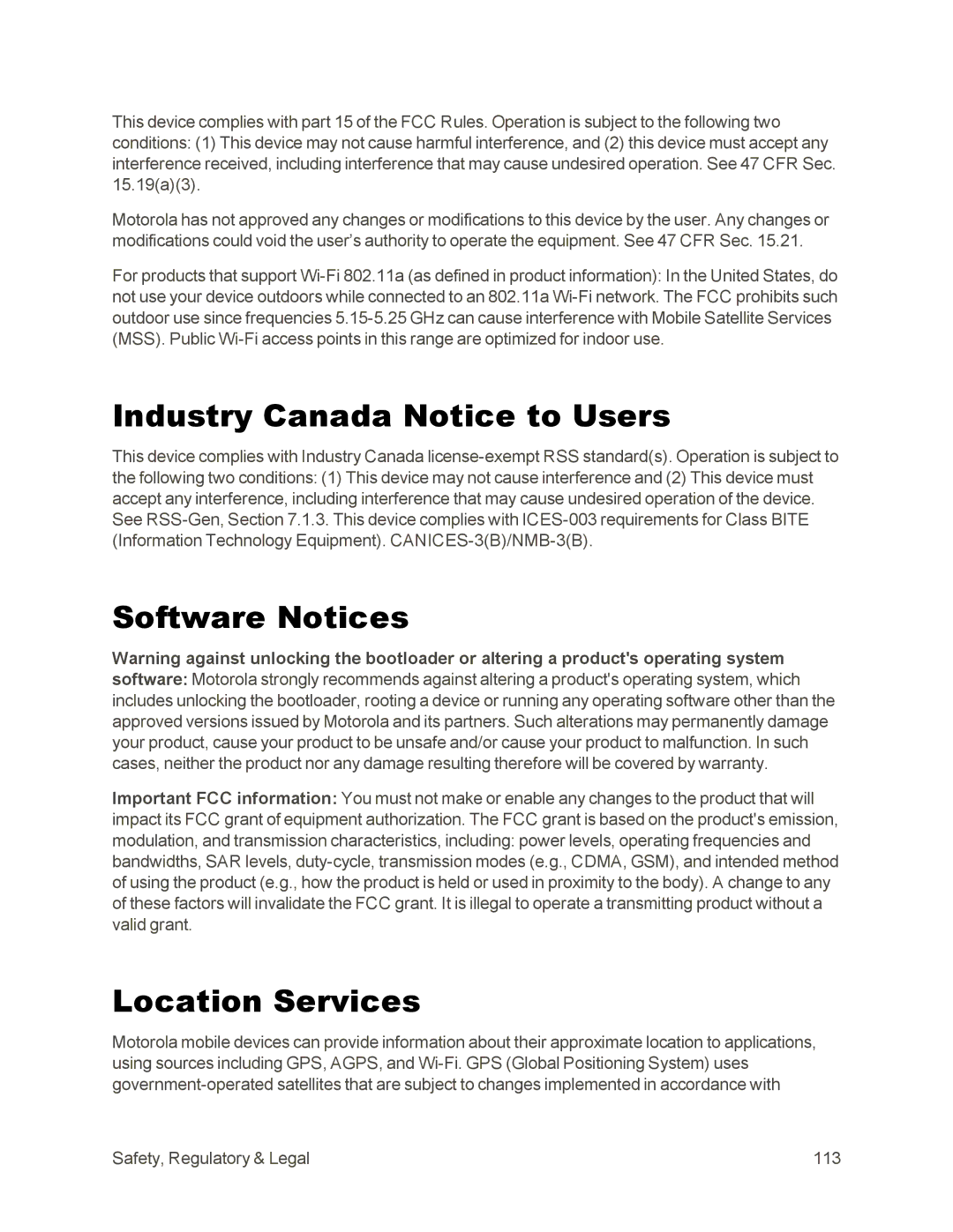 Sprint Nextel 105 manual Industry Canada Notice to Users, Software Notices, Location Services 