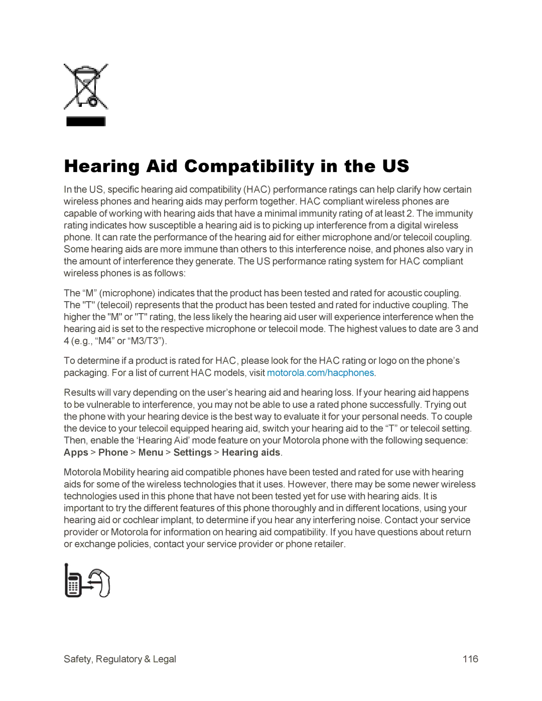 Sprint Nextel 105 manual Hearing Aid Compatibility in the US 