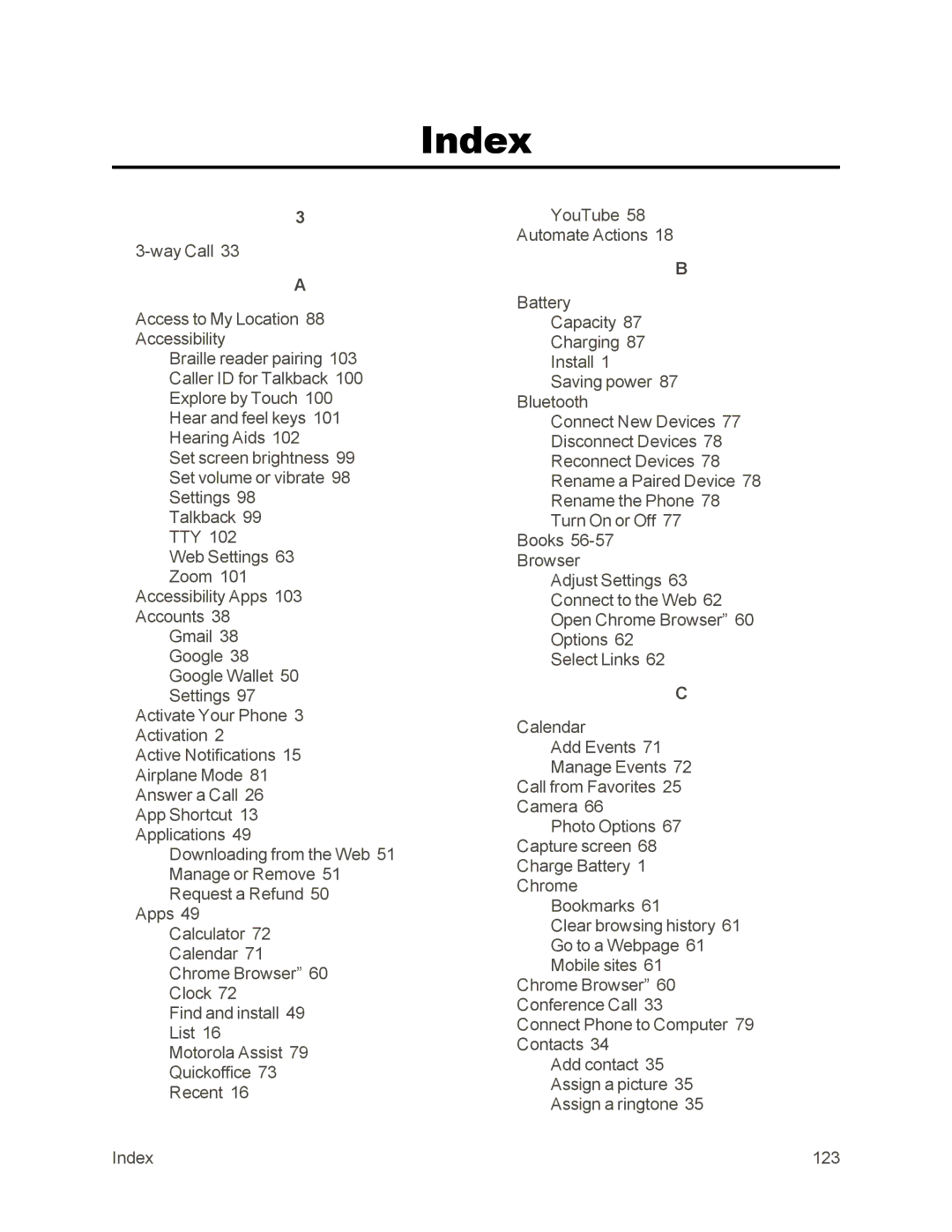 Sprint Nextel 105 manual Index 