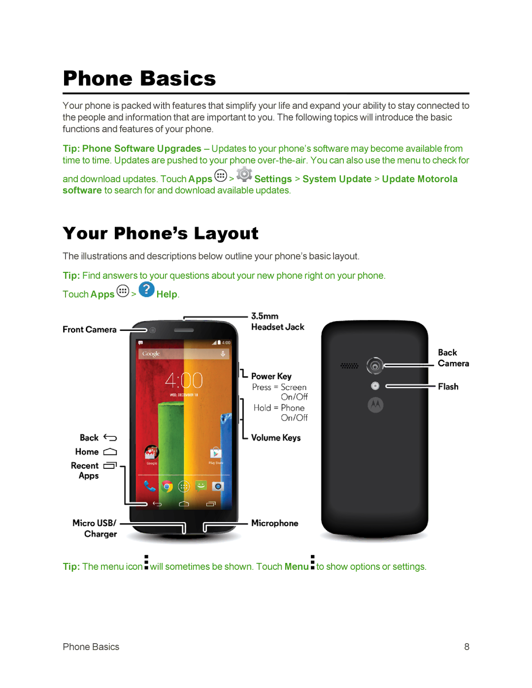 Sprint Nextel 105 manual Phone Basics, Your Phone’s Layout 