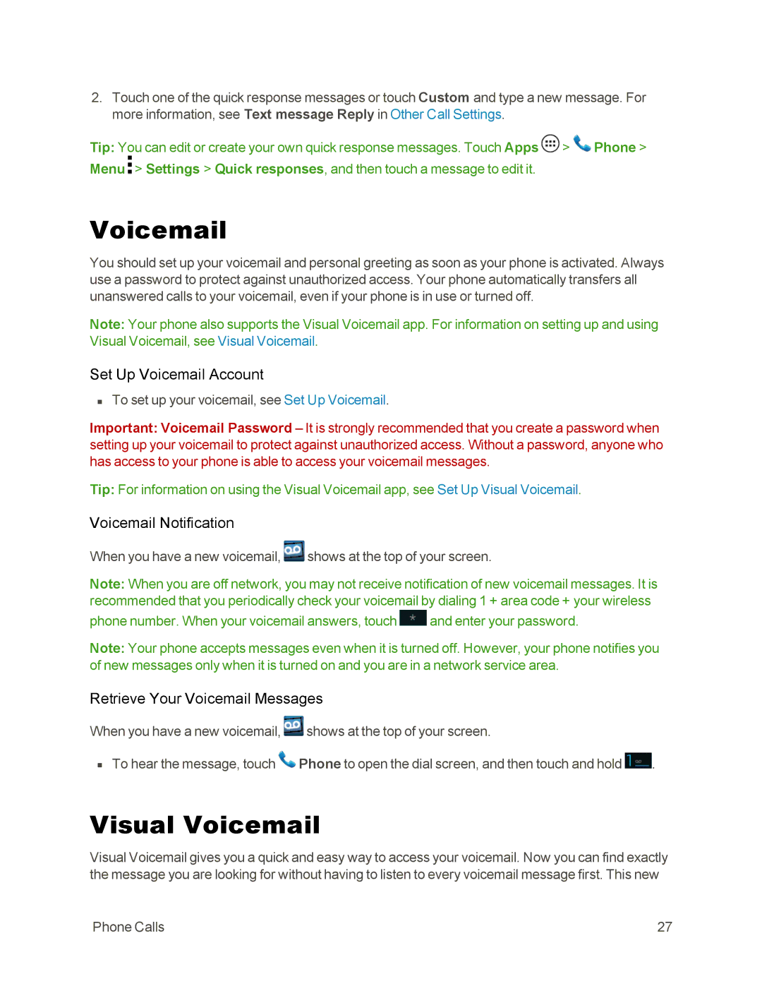 Sprint Nextel 105 Visual Voicemail, Set Up Voicemail Account, Voicemail Notification, Retrieve Your Voicemail Messages 