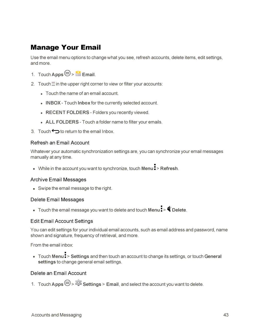 Sprint Nextel 105 manual Manage Your Email 