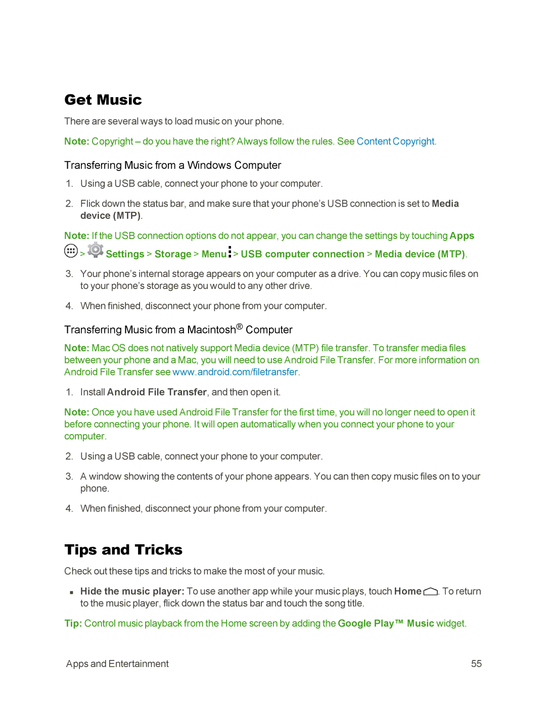 Sprint Nextel 105 manual Get Music, Tips and Tricks, Transferring Music from a Windows Computer 