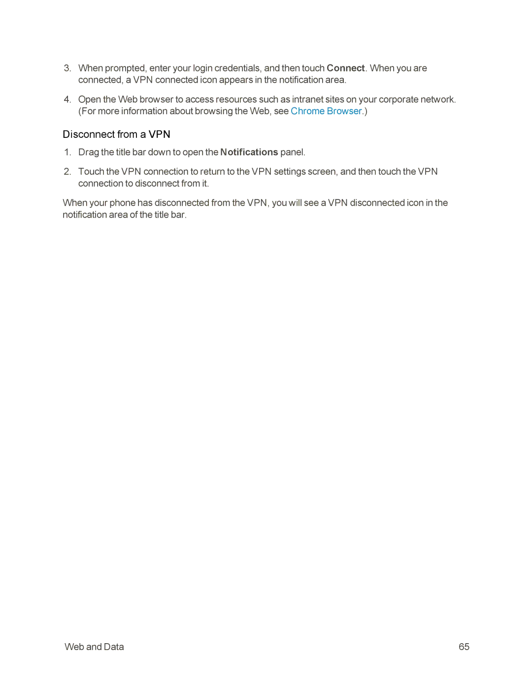 Sprint Nextel 105 manual Disconnect from a VPN 