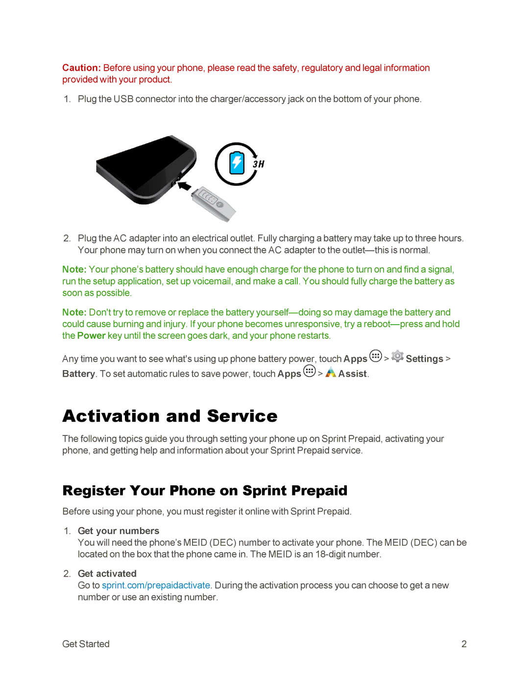 Sprint Nextel 105 manual Activation and Service, Register Your Phone on Sprint Prepaid, Get your numbers, Get activated 