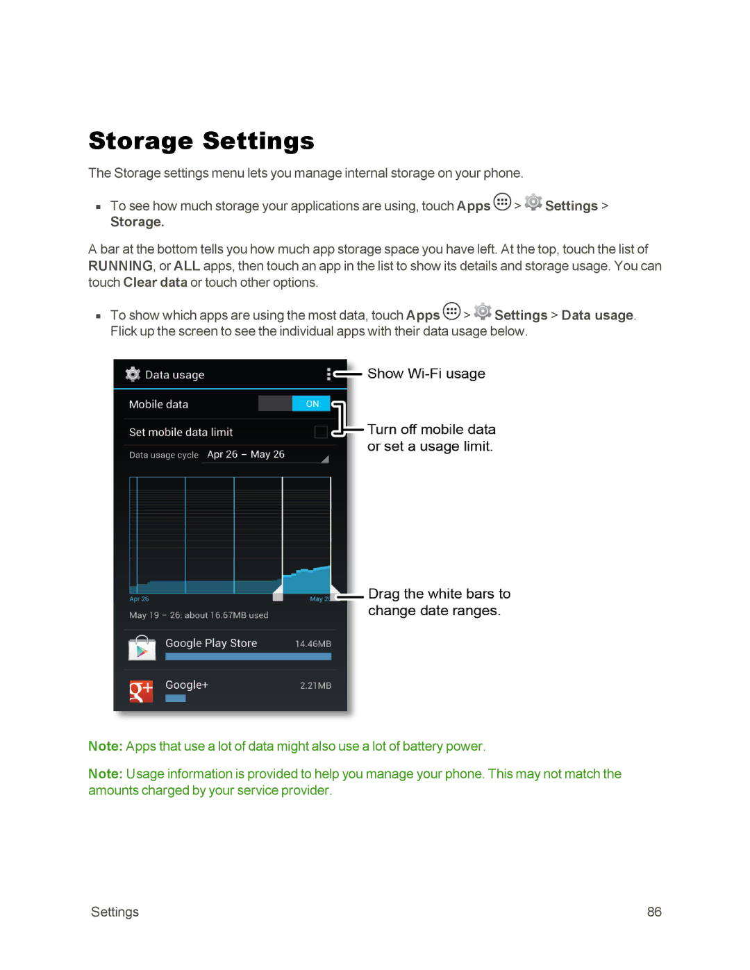 Sprint Nextel 105 manual Storage Settings 