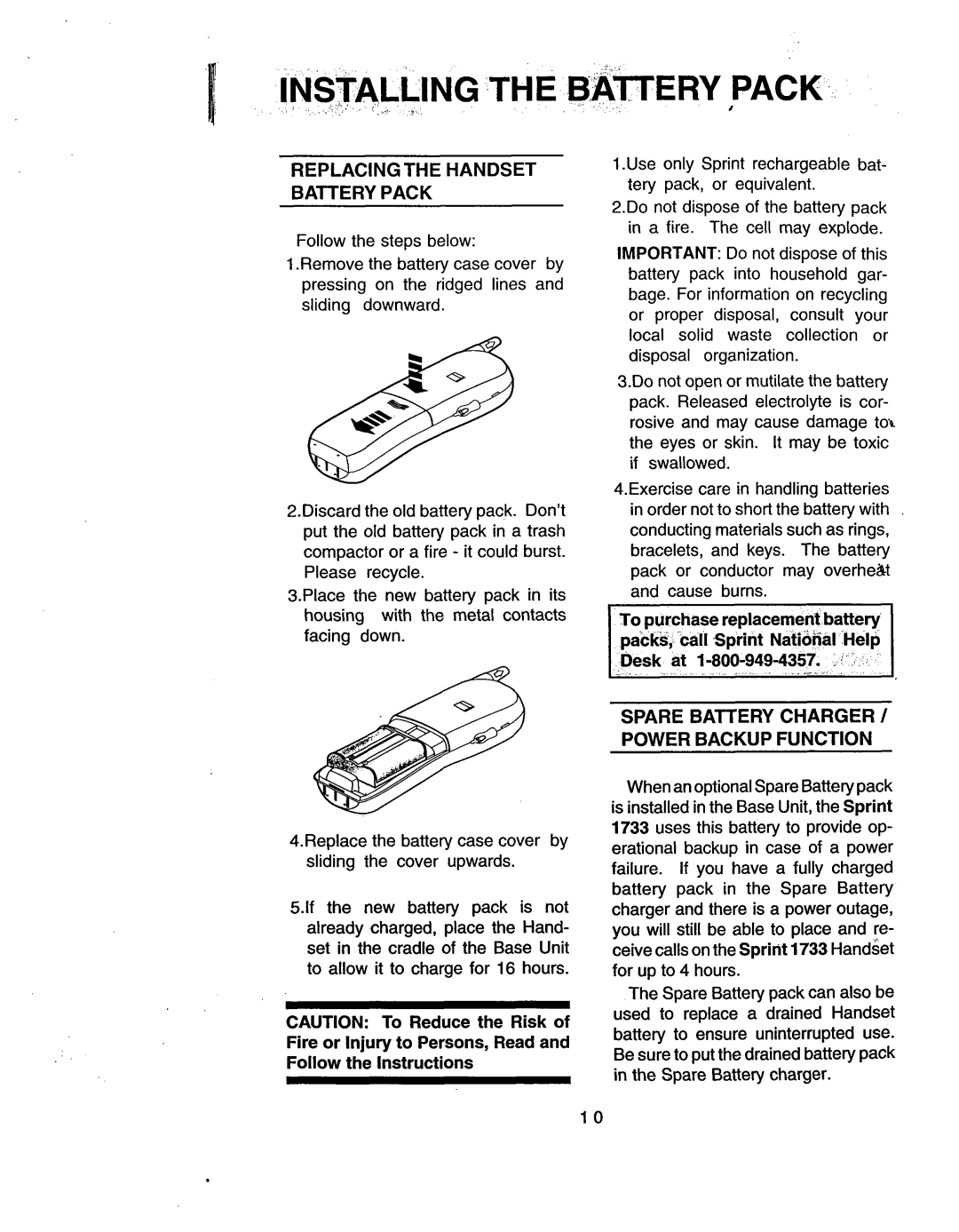 Sprint Nextel 1733 manual Replacingthe Handset Battery Pack, Desk at 