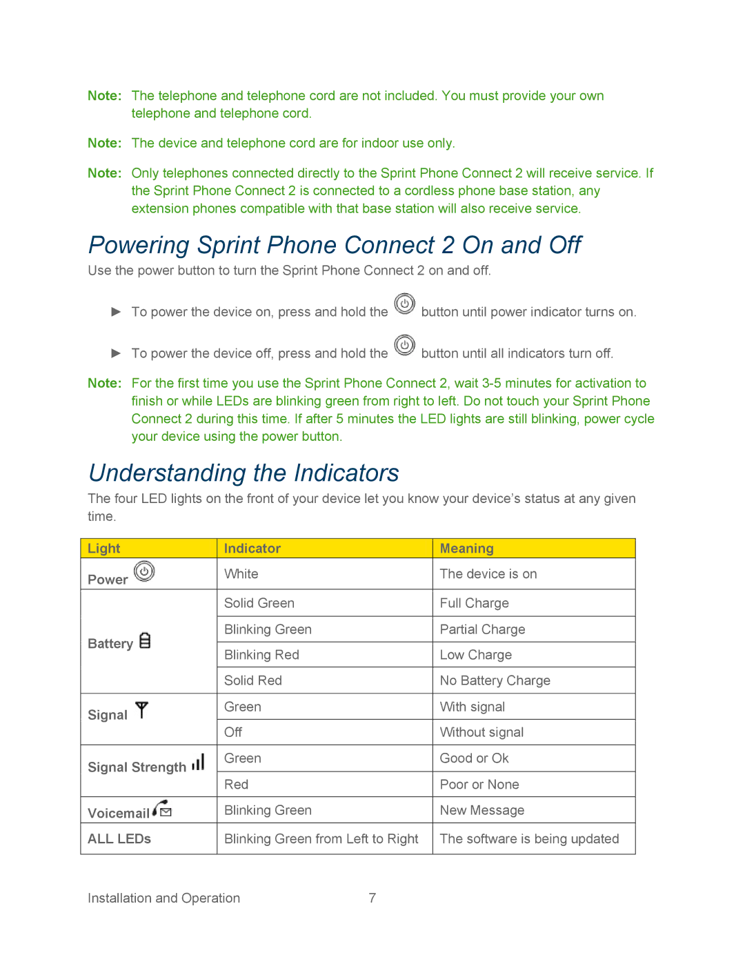 Sprint Nextel manual Powering Sprint Phone Connect 2 On and Off, Understanding the Indicators 