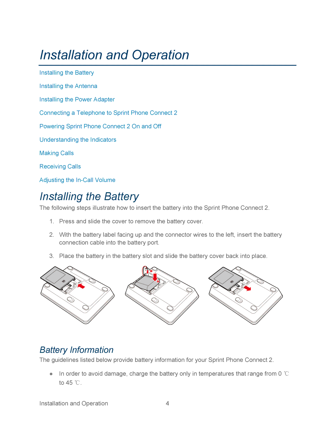 Sprint Nextel 2 manual Installation and Operation, Installing the Battery, Battery Information 