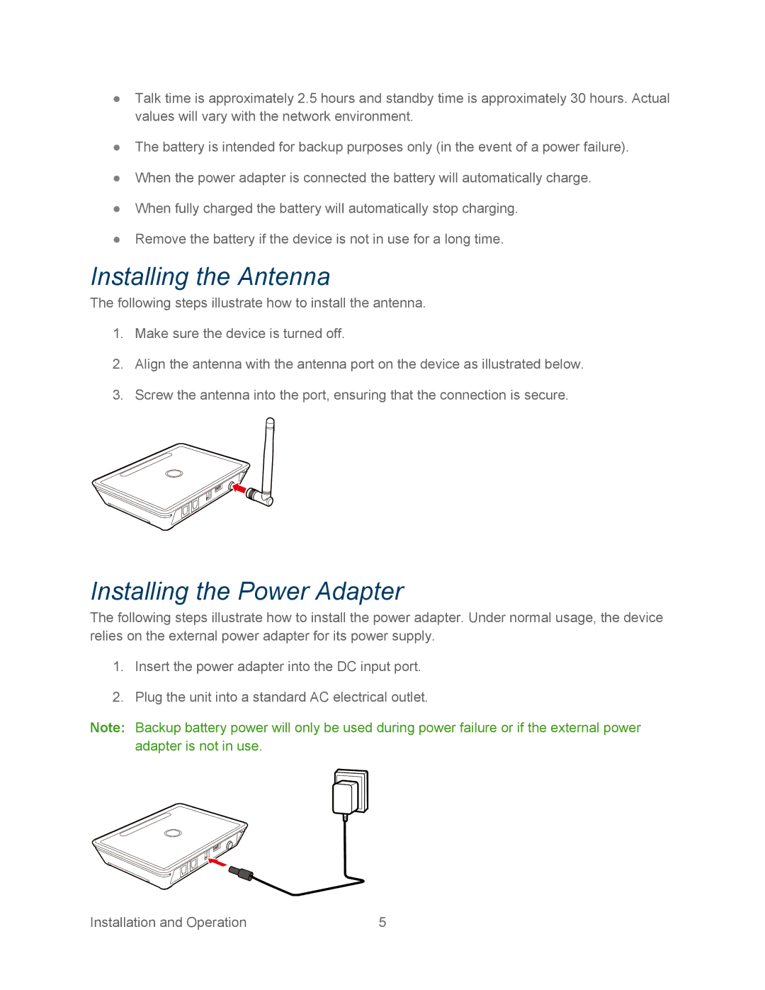 Sprint Nextel 2 manual Installing the Antenna, Installing the Power Adapter 