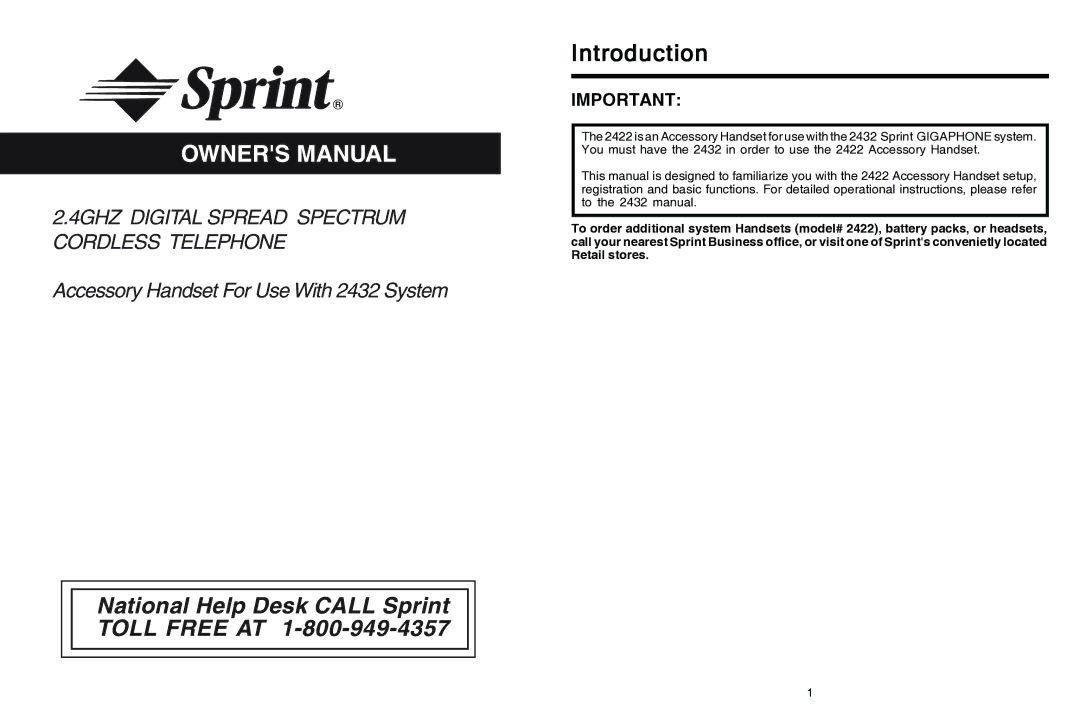 Sprint Nextel 2422 manual Introduction 