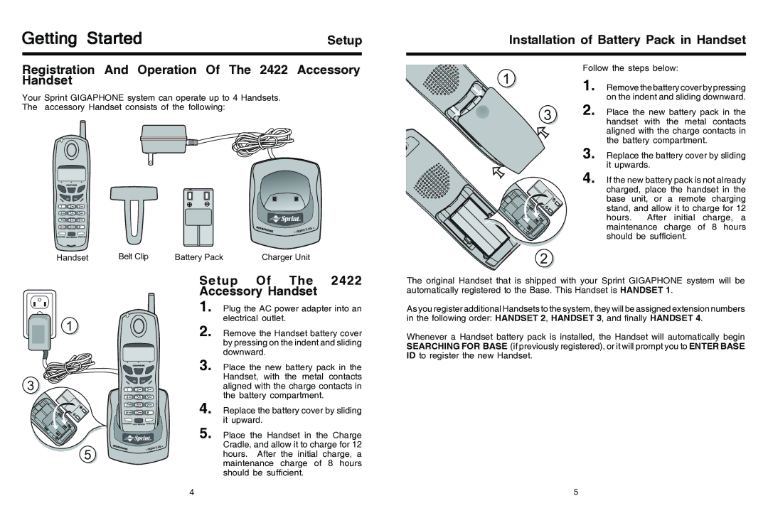 Sprint Nextel Getting Started, Registration And Operation Of The 2422 Accessory Handset, Setup 2422 Accessory Handset 