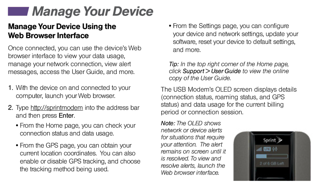 Sprint Nextel 341U manual Manage Your Device Using Web Browser Interface 